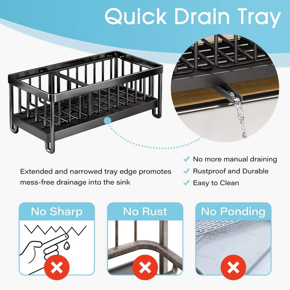 Kitchen Sink Caddy Stainless Steel Sponge Holder for Sink Countertop Brush Organizer