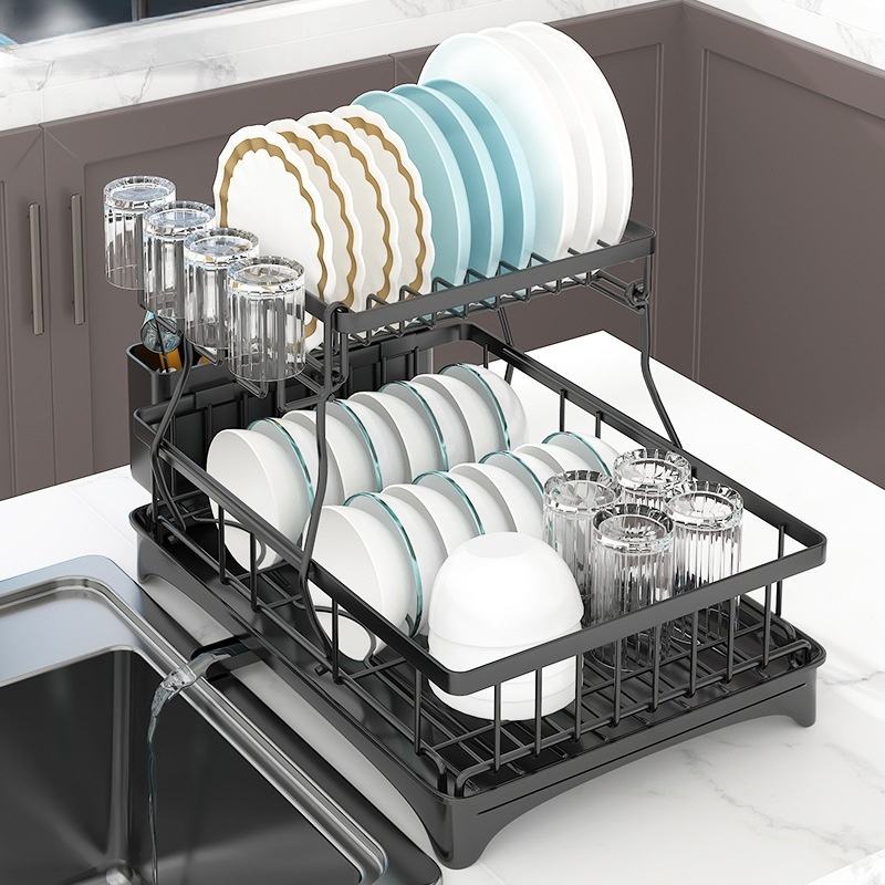 Kitchen Sink and Dish Rack with Removable Sink-Side Shelf and Utensil Storage Rack