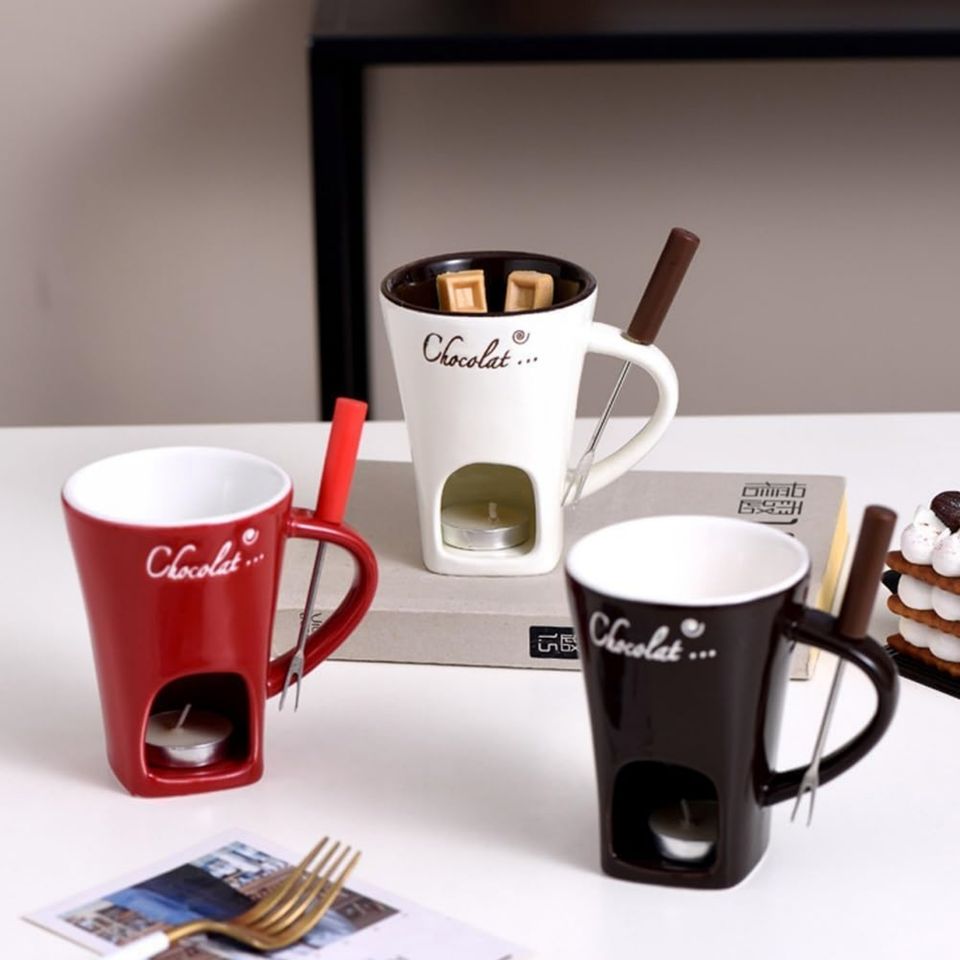 Romantic Evenings Sweet Set: Chocolate Fondue Pot with Forks in Gift Box