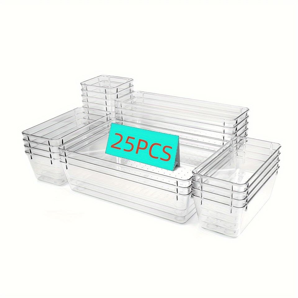 Multifunction Clear Plastic Drawer Organizer Set Storage Box Kitchen Stackable Drawer Organizer