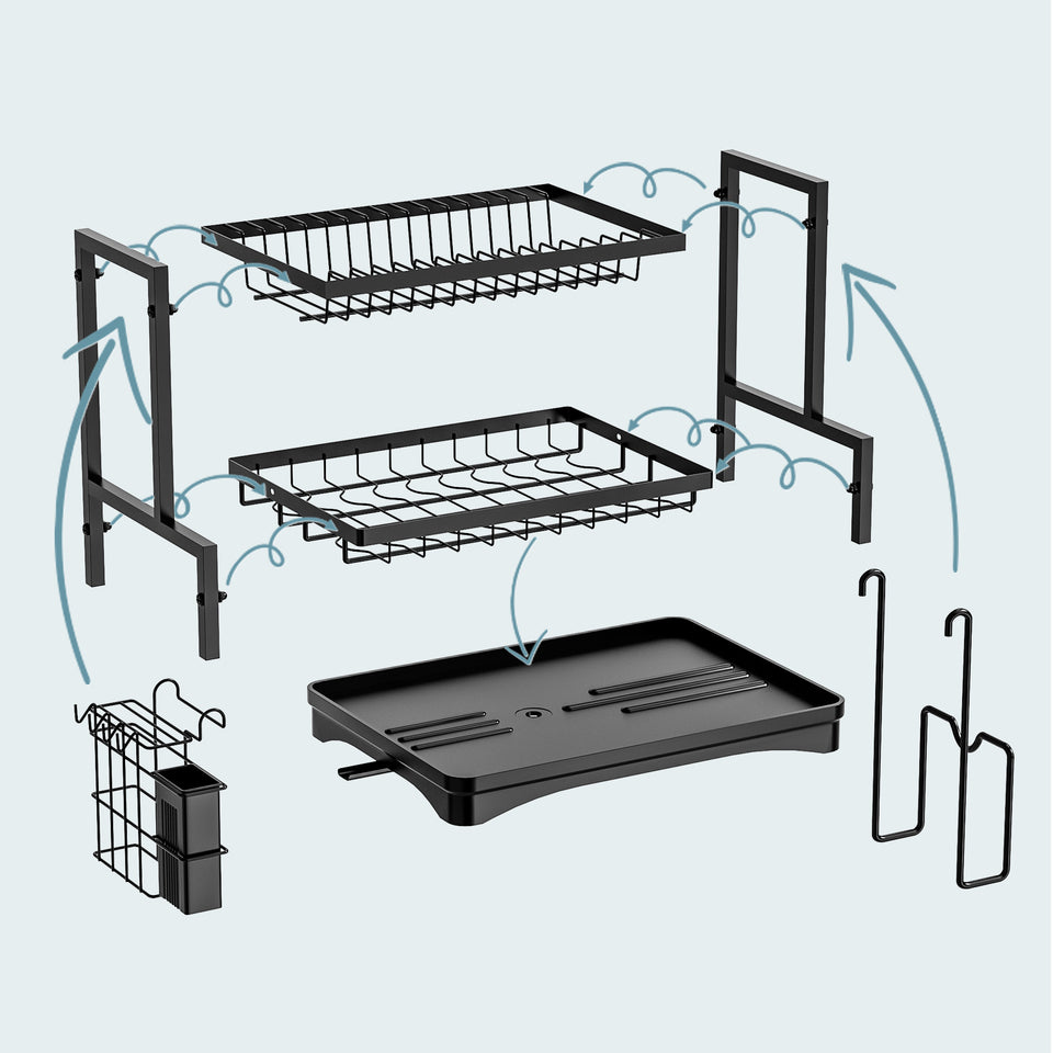 Modern 2-Tier Single Bowl Kitchen Sink Rack Dish Storage Top Flap