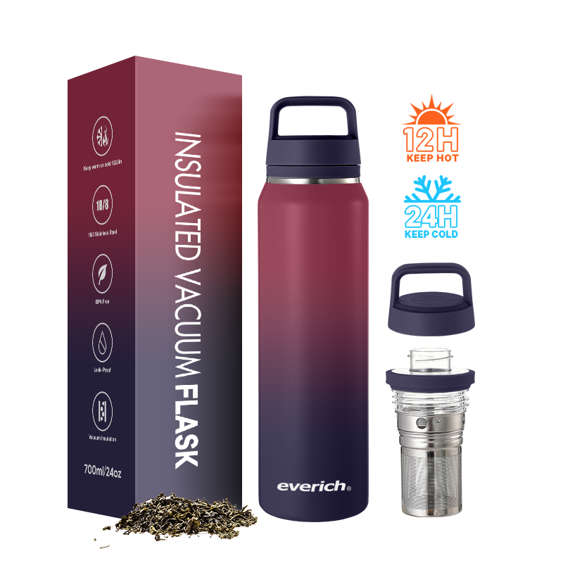 Everich Double-Walled Stainless Steel Travel Mug with Removable Tea Infuser and Handle