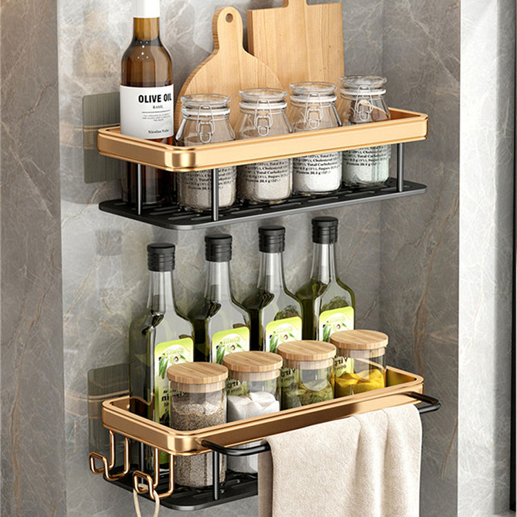 Modern Gold Wall-Mounted Bathroom Shelf
