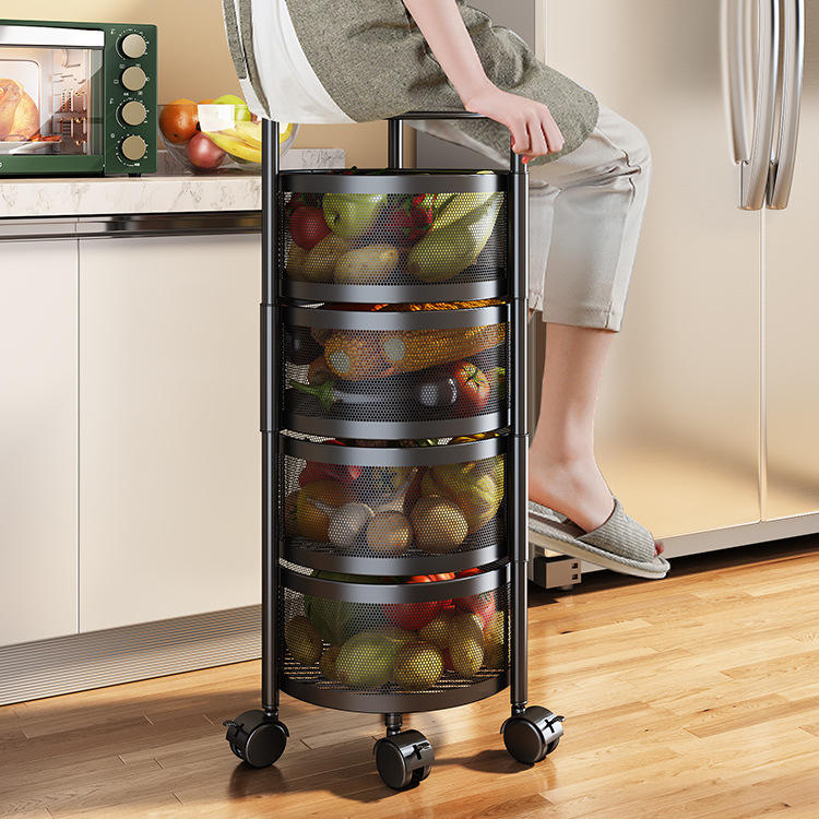 Rotating Utility Trolley Cart Kitchen Storage Rack Organizer with Wheels