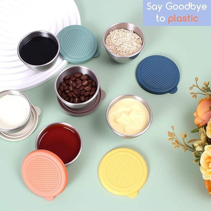 Salad Dressing Container with Leakproof Silicone Lids, Perfect for Lunchboxes, Picnics, Meal Prep, and Storage