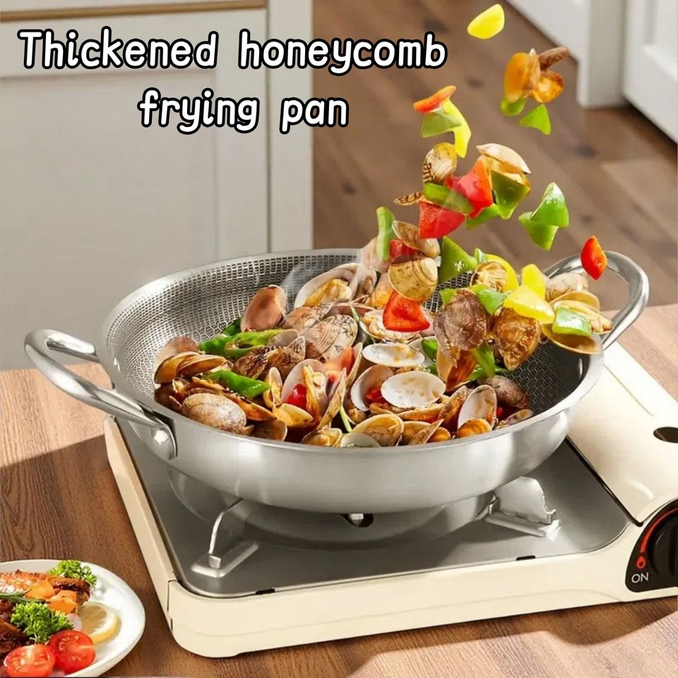 18/10 Thickened Stainless Steel Export Full Flower Honeycomb Frying Pan for BBQ Seafood Dish Dry Pan Grilling Fried Steak