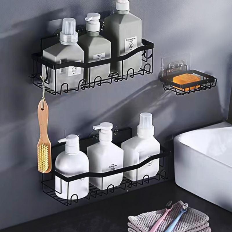 High-Quality Wall-Mounted Black Iron Bathroom Shelf