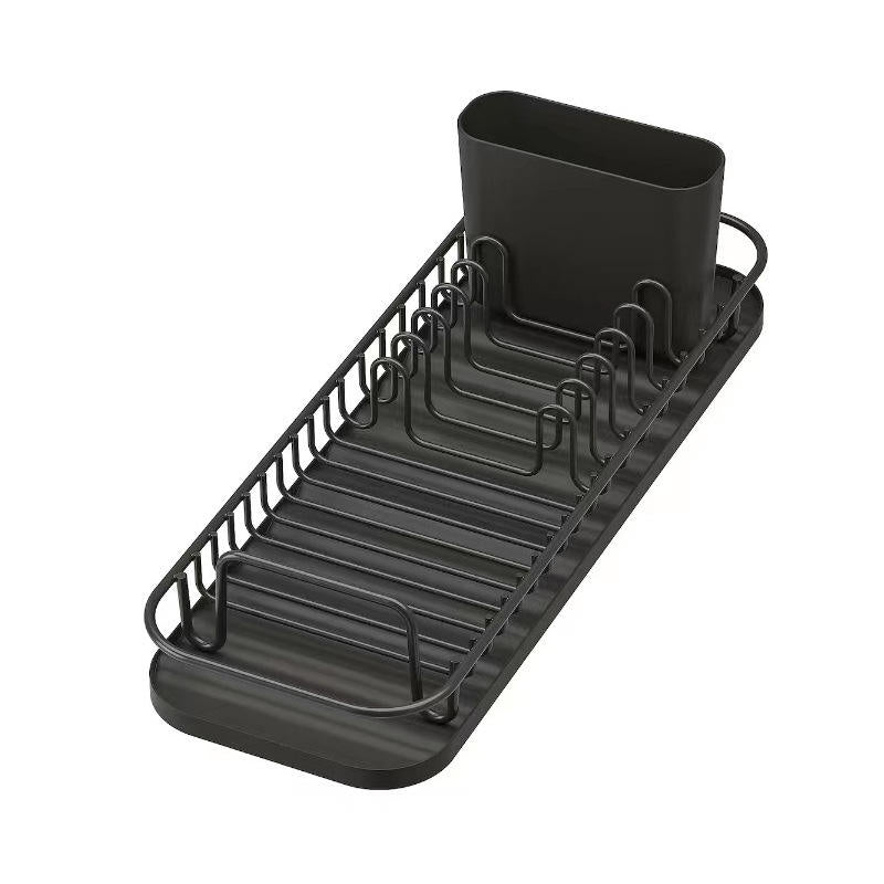 Multifunctional Dish Drying Rack with Draining Board, Removable Cutlery Holder, and Drip Trays
