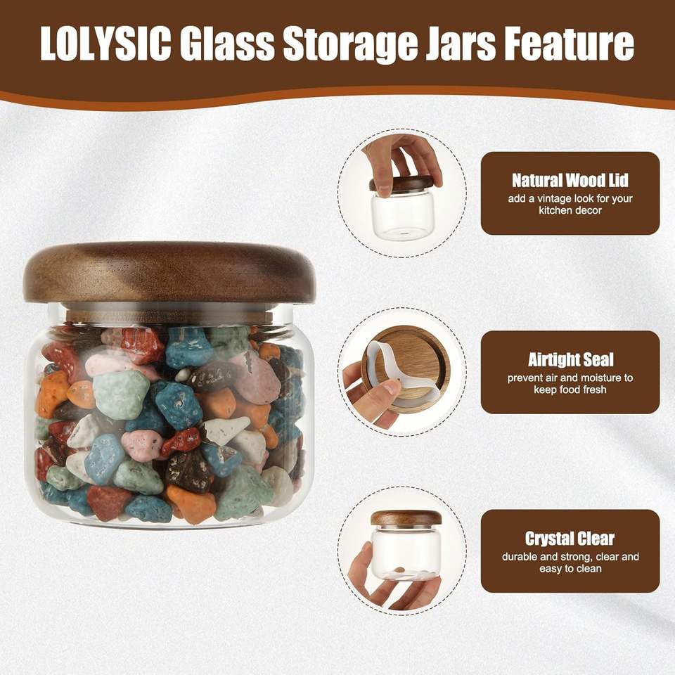 Small Glass Food Storage Container with Airtight Wooden Lid