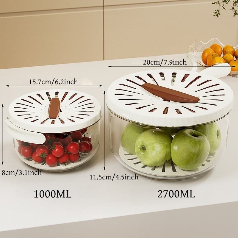 Fruit and Vegetable Washing Bowl with Strainer, Drain Basket, Refrigerator Produce Storage Container
