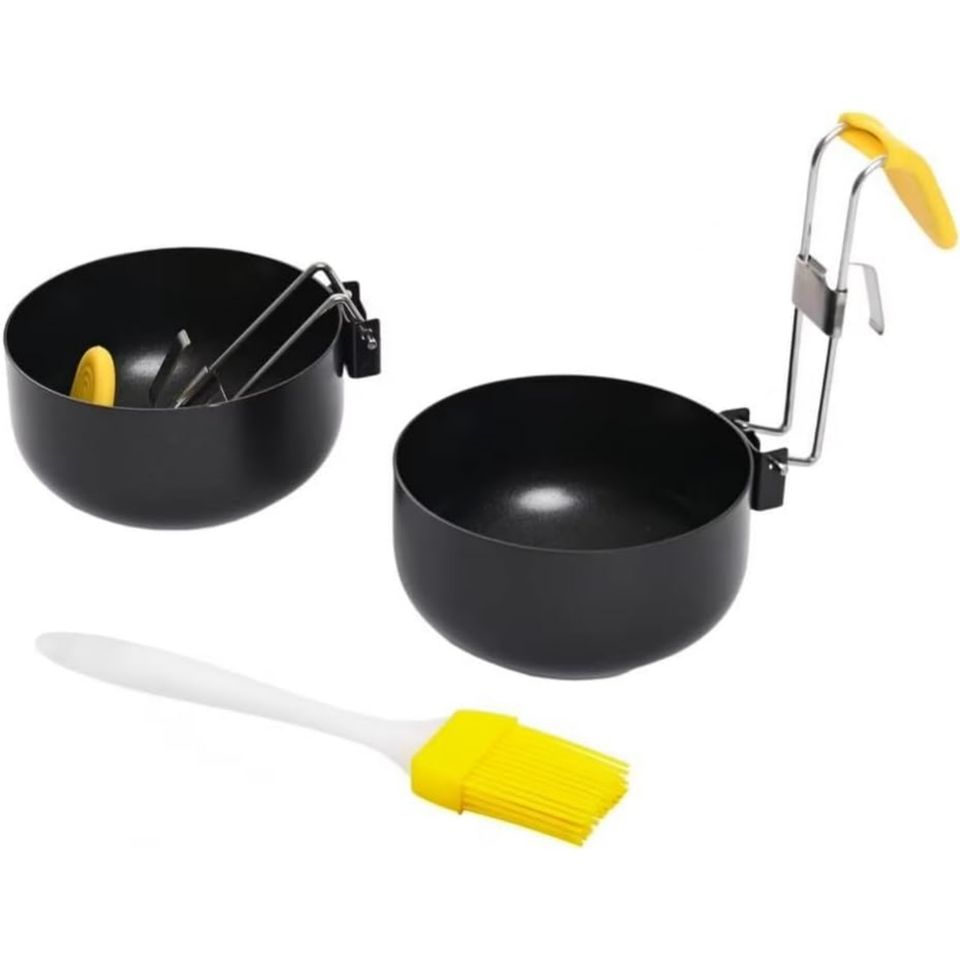 Foldable Metal Round Egg Cooker in Food-Grade Quality with Foldable Hanging Ear Anti-Stick Egg Pot for Kitchen Home Use Egg Tools