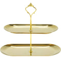 Luxurious Stainless Steel 2-Tier Oval Cake Stand for Home and Hotel