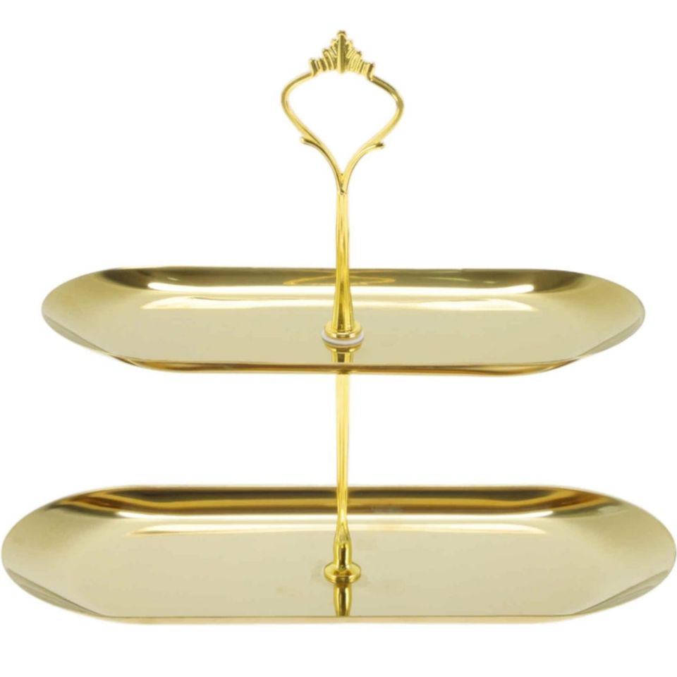 Luxurious Stainless Steel 2-Tier Oval Cake Stand for Home and Hotel