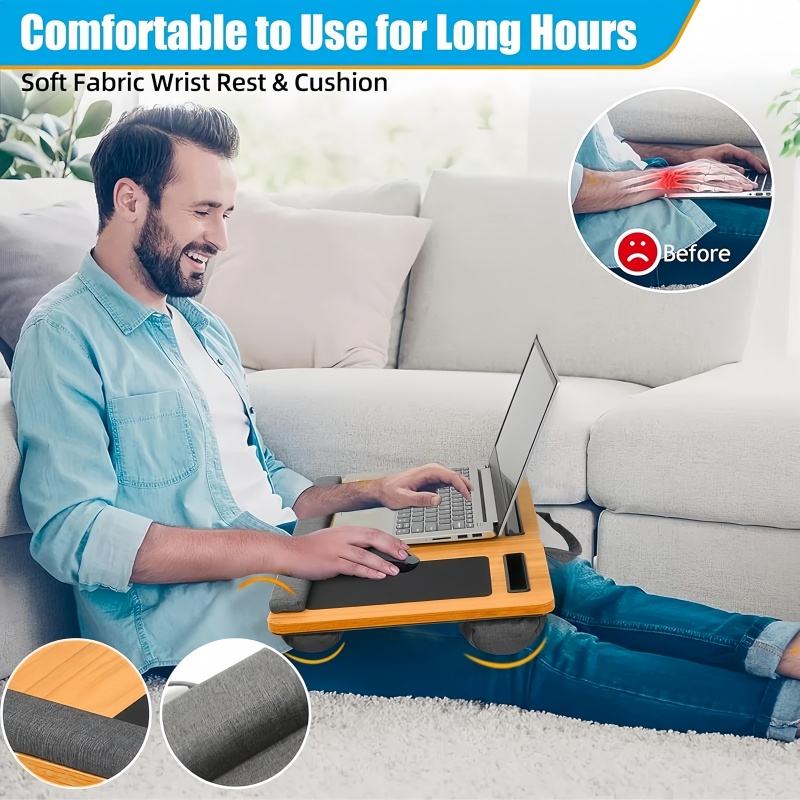 Portable Large Lap Desk for Adults, Lap Pillow with Palm Rest, Mouse Pad, Tablet Phone Slot