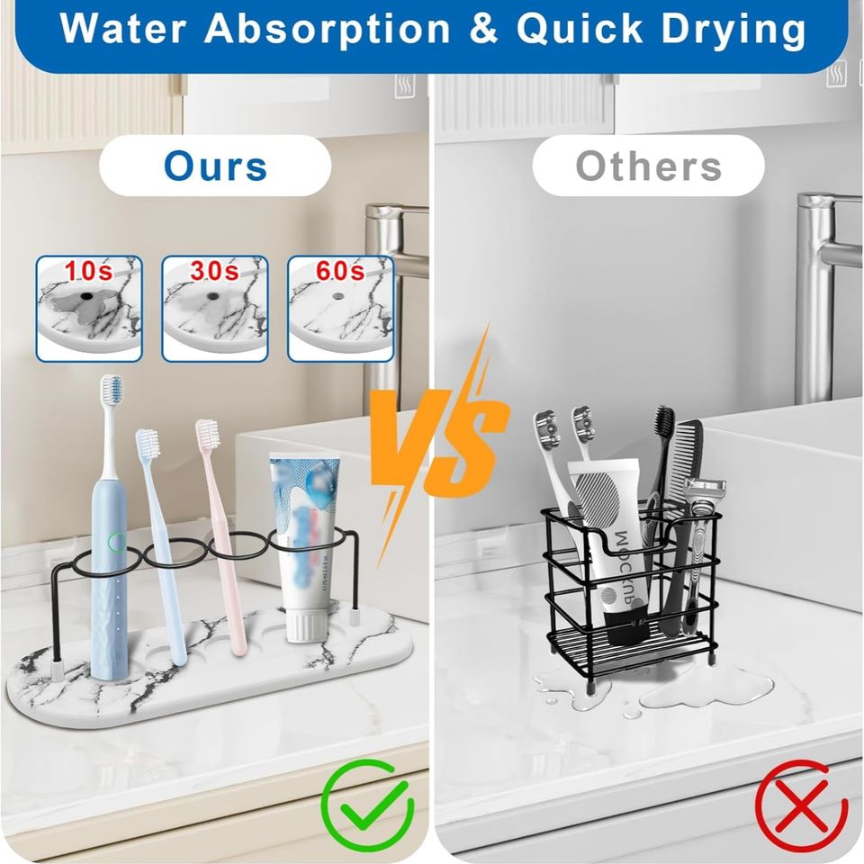 Premium Quality Instant Dry Diatomite Toothbrush Holder Stand Bathroom Organizer