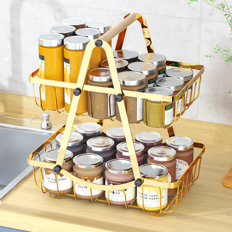 2 Tier Portable Metal Kitchen Shelf with Detachable Fruit Holder