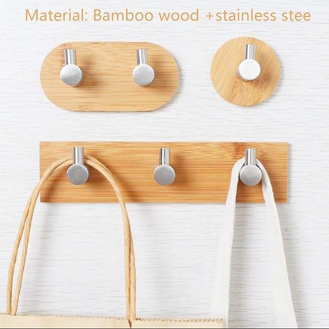 Bamboo and Wood Wall Hooks for Keys - Key Holder with Hooks - Decorative Wall Hook for Hanging Heavy-Duty Key Holders