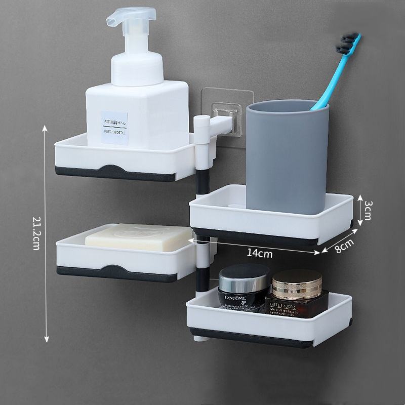 Rotatable 2/3/4 Layer Wall-Mounted Square Drain Soap Box Bathroom Storage Holder No Drilling Required