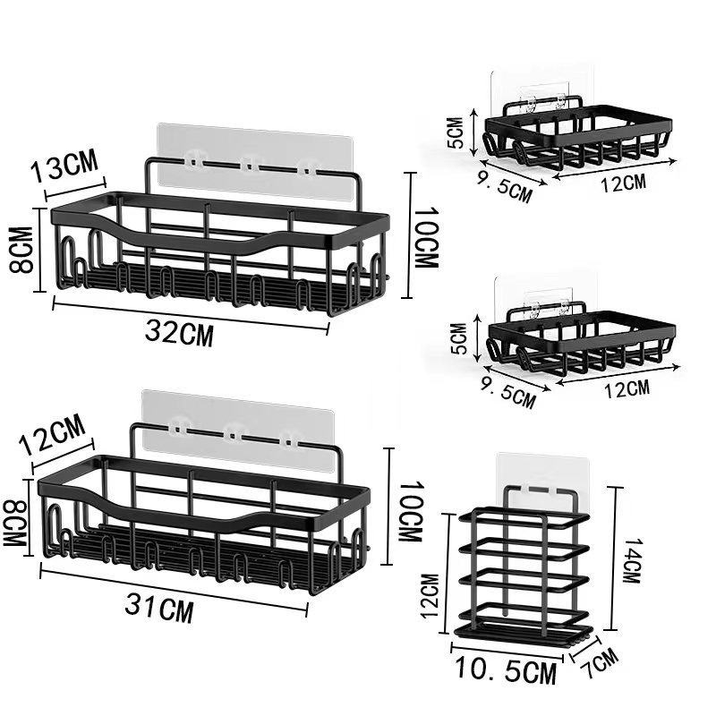 5-Pack Wall-Mounted Black Metal Bathroom & Kitchen Shelf