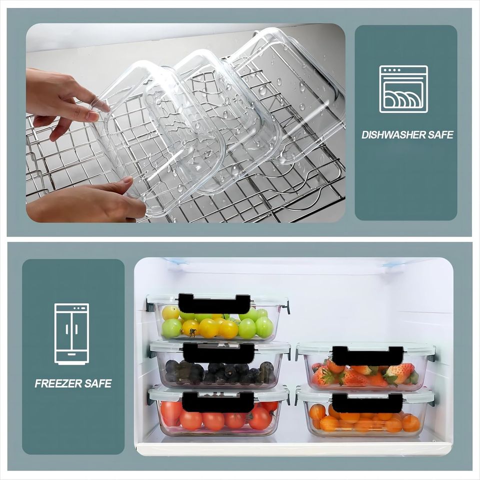 5-Pack 1040ML High Borosilicate Thick Glass Food Container Set Adult Bento Lunch Box