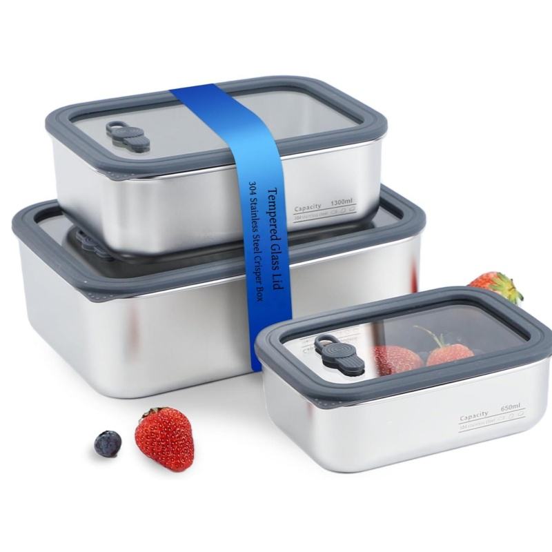 Airtight Stainless Steel Food Containers with Glass Lid Leakproof Freezer/Dishwasher/Microwave Safe Storage Boxes