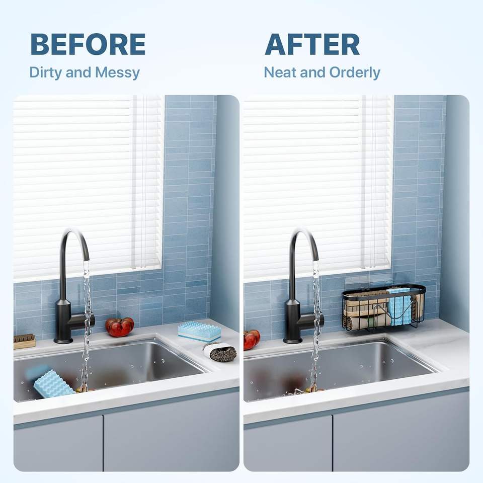 Bathroom Iron Wall Mount Organizer Shelf Set Stainless Steel Sink Caddy Sponge Holder Multifunctional Storage Shelves
