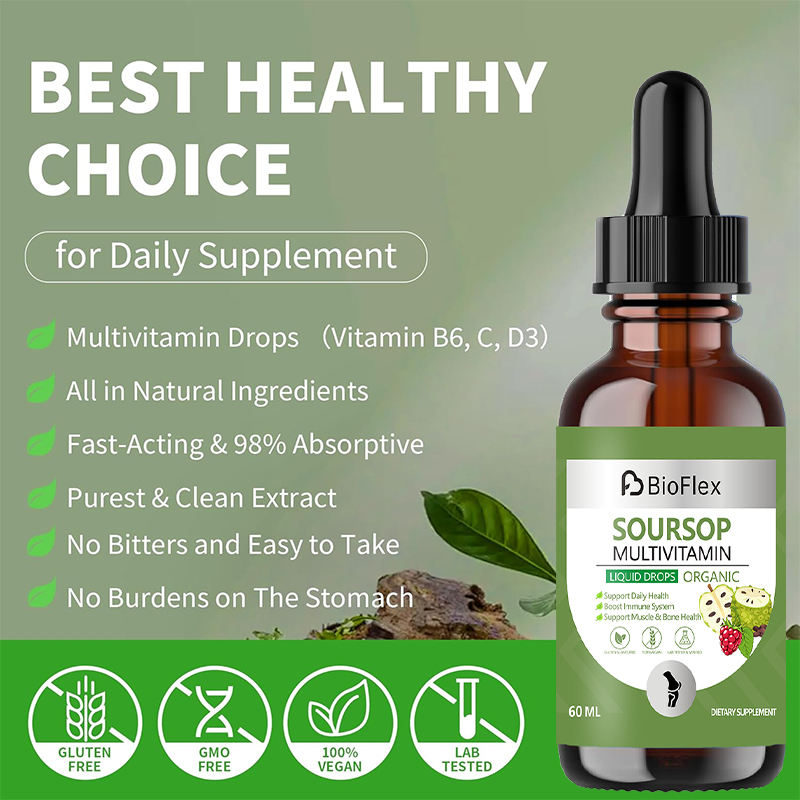 100% Organic Pure Antioxidant Soursop Graviola Extract Liquid Drops with Vitamin B6, C, and D3
