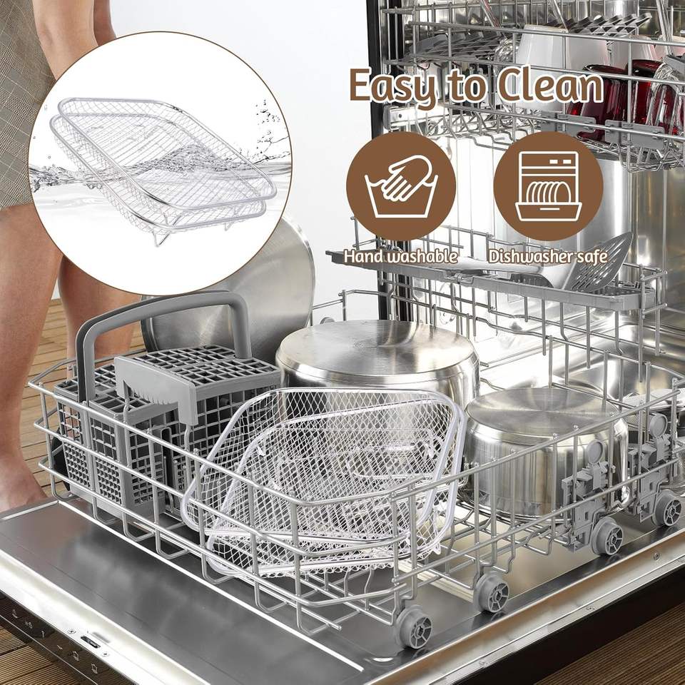 Stackable Hot Air Fryer Basket with Silicone Feet and 1 Pair of Tongs, Accessory Basket for Air Fryers, Ovens, and Pressure Cookers