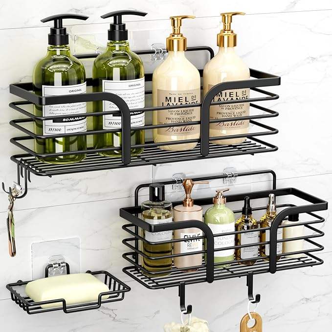 Black Wall-Mounted Metal Bathroom Shelf Set