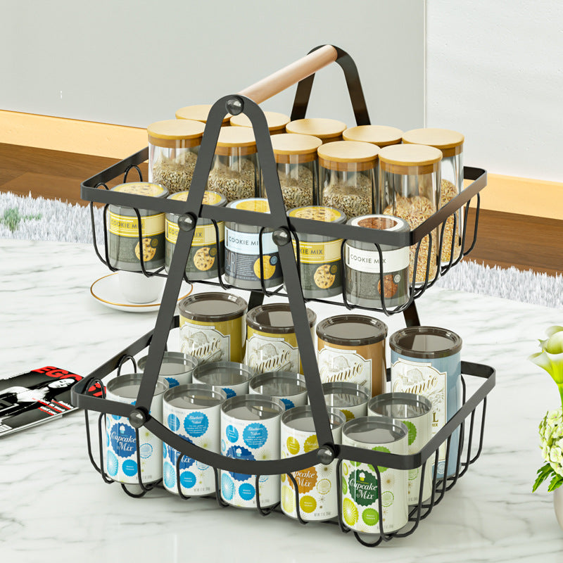 2 Tier Portable Metal Kitchen Shelf with Detachable Fruit Holder