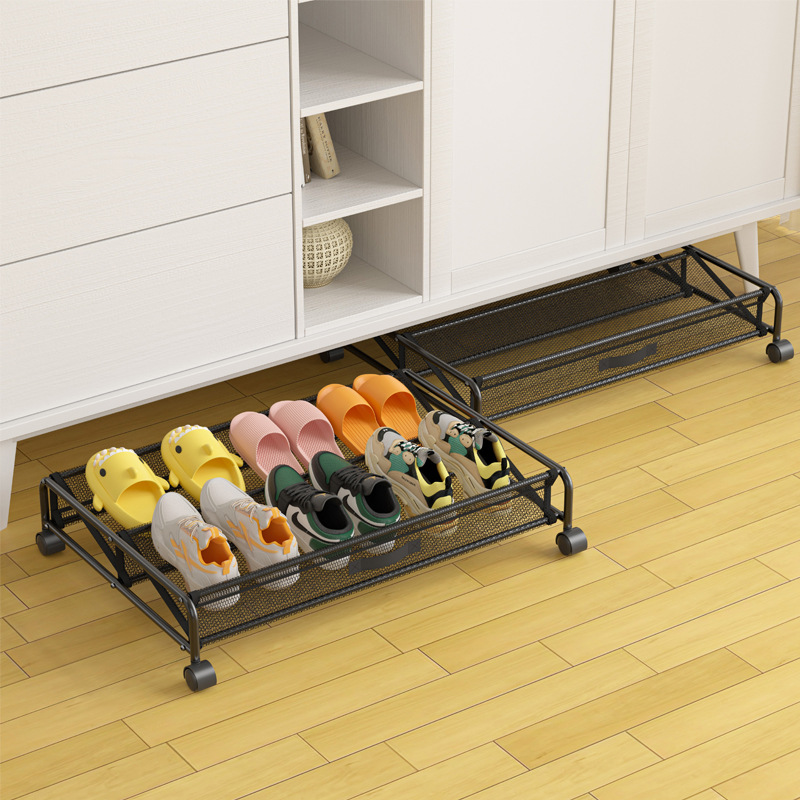 Multifunctional Modern Iron Bed Storage Box Shoe Rack with Wheels for Shoe Organization Under Bed