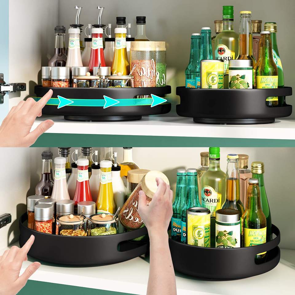 Creative Carbon Steel Multifunctional Space-saving Kitchen Storage Spice Rack Turntable Cabinet Organizer