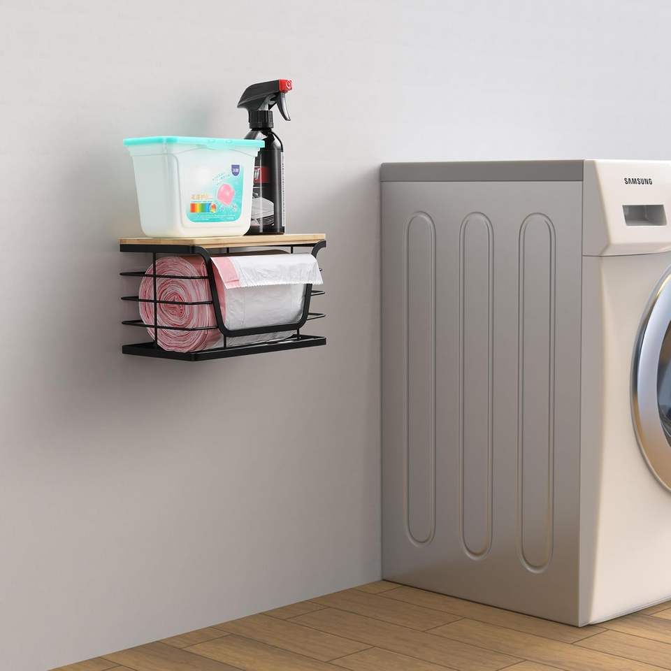 Portable and Stackable Bamboo Top Dog Waste Bag Dispenser Hygienic Wooden Trash Bag Storage Shelf for Large Quantities