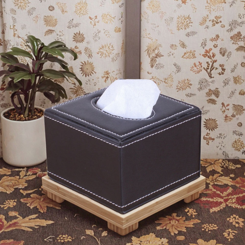 Modern Rectangular PU Leather Tissue Box Cover with Custom Logo - Tissue Holder