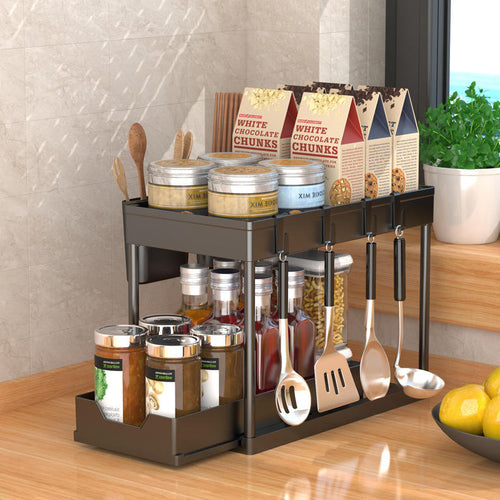 Adjustable Double-Layer Sink Organizer Kitchen Storage