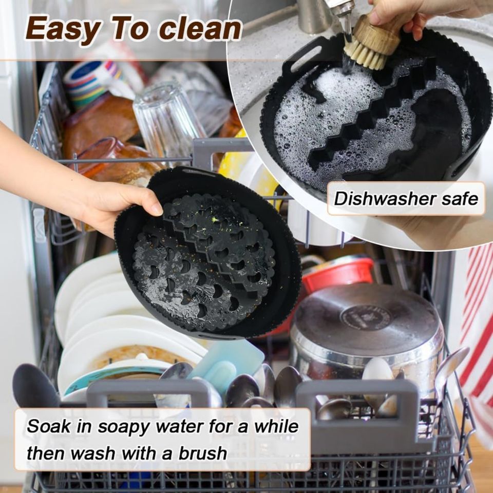 Collapsible Silicone Air Fryer Accessories Reusable Bowls Baking Pan Oven for 3 to 5 Quart Air Fryer Basket Liners Pot