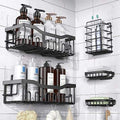 5-Piece Bathroom Wall Shelf Set, Black Metal Self-Adhesive Storage Rack for Bath, Kitchen, and Shower