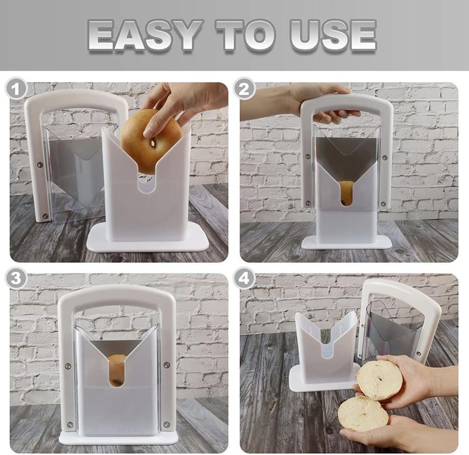 Bagel Cutter with Safety Guard, Bread Slicer, Sharp Toothed Stainless Steel Blade