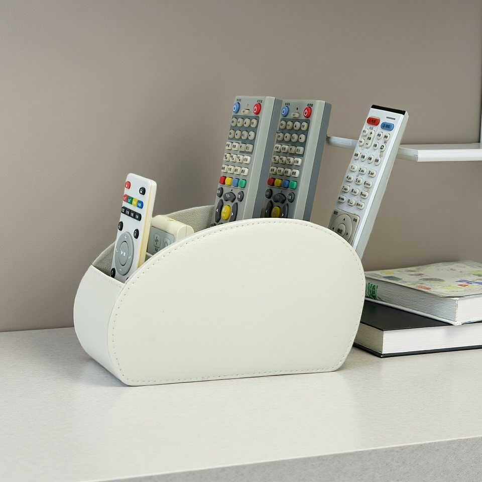 Classic Leather Household Organizer with TV Remote Control Holder Multifunctional Fold Design for Home Use