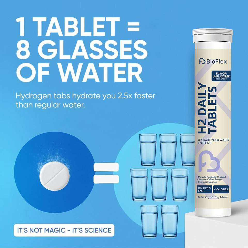 BioFlex Adult Formula with Logo, Tasteless H2 Hydrogen Effervescent Tablets, Rich in Magnesium, 20 Tablets