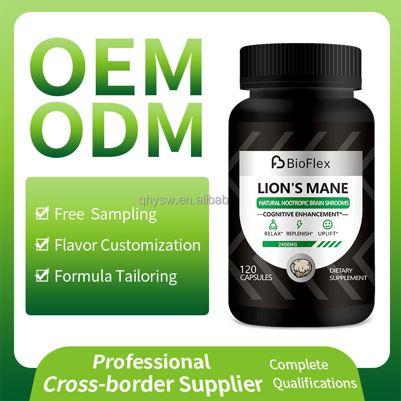 OEM Wholesale Vegan Organic 2400mg Lions Mane Mushroom Black Pepper Powder Capsules Herbal Extract Adult Bulk Private Label