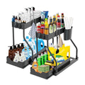 2-Layer Under-Sink Organizer with Extendable Kitchen Shelf and 4 Hooks Multifunctional Sink Storage for Bathroom, Under Kitchen Sink