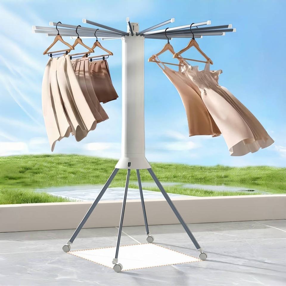 Outdoor Foldable Clothes Drying Rack for Balcony, Heavy-Duty Metal Laundry Dryer Stand