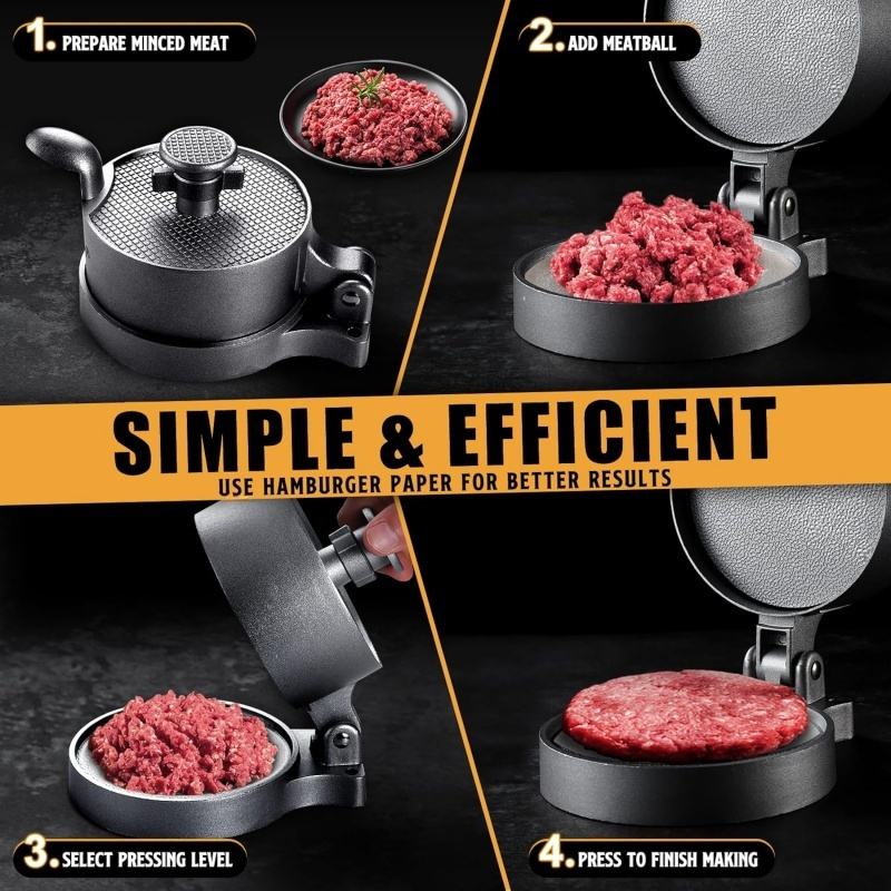 Adjustable Metal Burger Press - Small Home Burger Patty Press, Beef Cheese Vegetable Pie Maker Molds