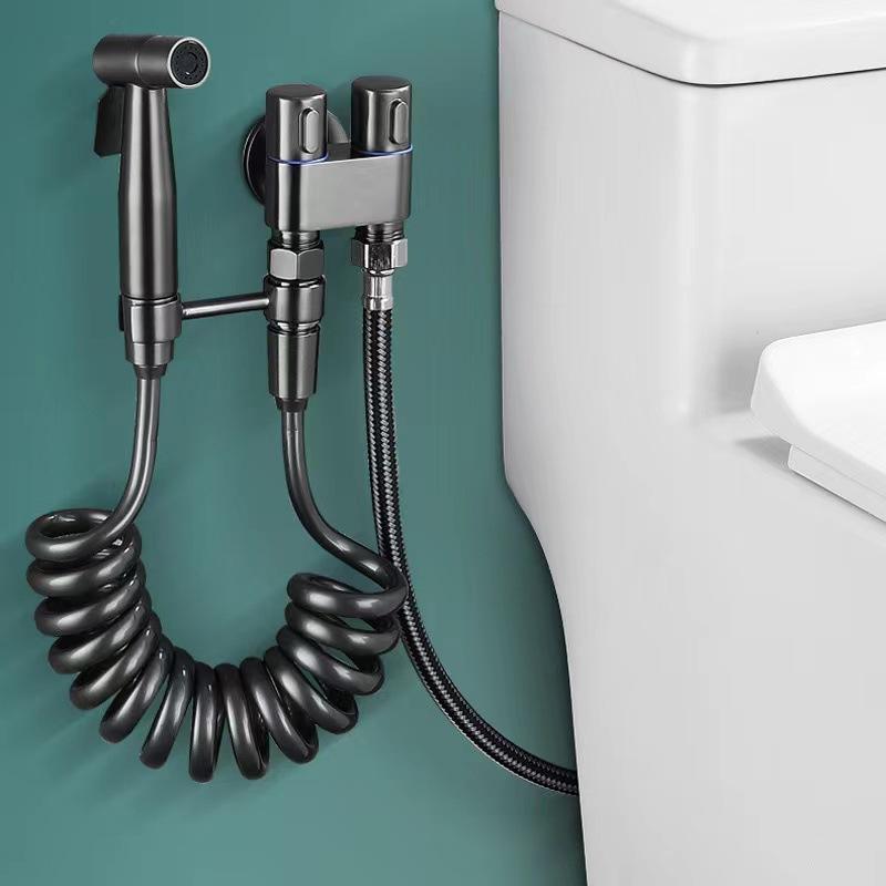 Gray Stainless Steel Bathroom Bidet Spray Set with Adjustable Water Pressure Nozzle