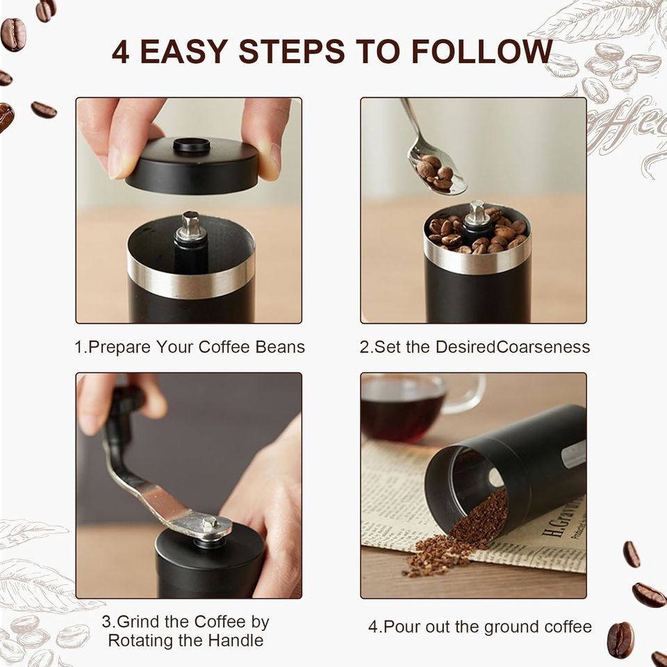 Adjustable Commercial Hand Coffee Grinder in Stainless Steel with Manual Bean Grinder and Ceramic Burr
