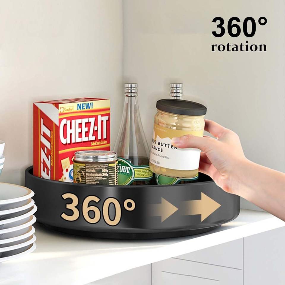 360° Rotating Stainless Steel Round Tray - Spice Organizer - Suitable for Cabinets, Countertops, Bathrooms, and Refrigerators