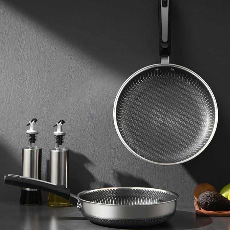 316 Stainless Steel Flat-Bottom Deep Skillet with Honeycomb Non-Stick Coating