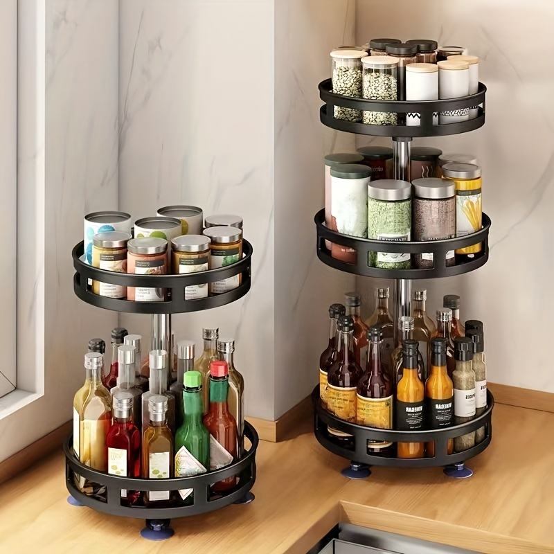 3-Tier Rotating Metal Kitchen Spice Rack, Spice Glass Organizer for Kitchen Accessories