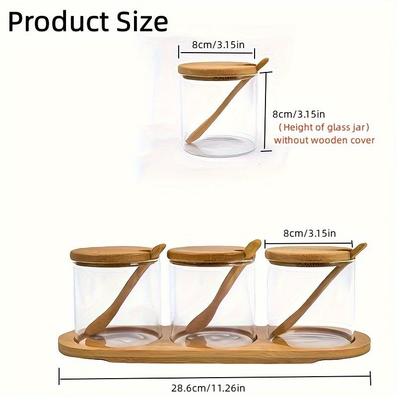 Japanese Glass Spice Jar Storage Set with Bamboo and Wooden Lid
